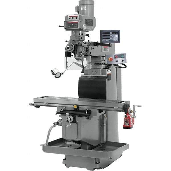 Jet - 54" Table Width x 12" Table Length, Variable Speed Pulley Control, 3 Phase Knee Milling Machine - R8 Spindle Taper, 5 hp - Exact Tool & Supply