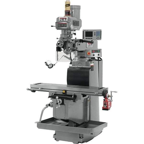 Jet - 54" Table Width x 12" Table Length, Variable Speed Pulley Control, 3 Phase Knee Milling Machine - R8 Spindle Taper, 5 hp - Exact Tool & Supply