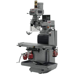 Jet - 54" Table Width x 12" Table Length, Variable Speed Pulley Control, 3 Phase Knee Milling Machine - R8 Spindle Taper, 5 hp - Exact Tool & Supply