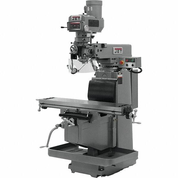 Jet - 54" Table Width x 12" Table Length, Variable Speed Pulley Control, 3 Phase Knee Milling Machine - R8 Spindle Taper, 5 hp - Exact Tool & Supply