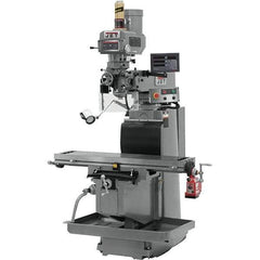 Jet - 54" Table Width x 12" Table Length, Variable Speed Pulley Control, 3 Phase Knee Milling Machine - R8 Spindle Taper, 5 hp - Exact Tool & Supply