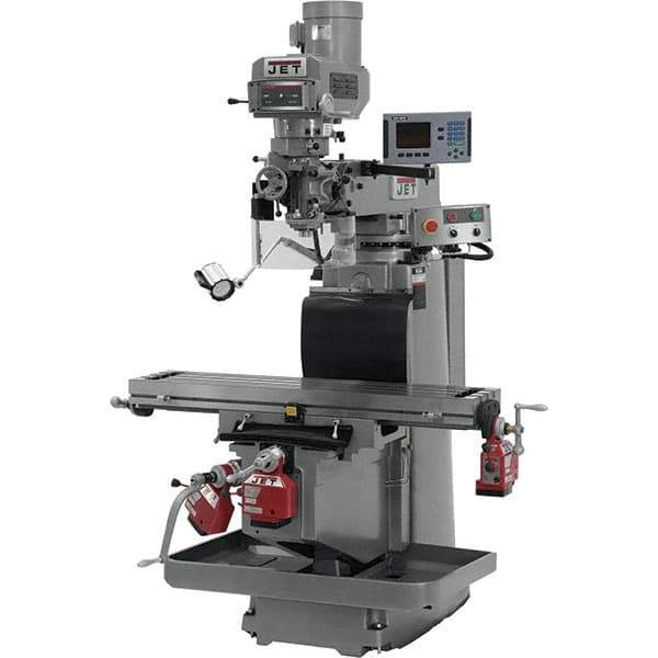 Jet - 54" Table Width x 12" Table Length, Electronic Variable Speed Control, 3 Phase Knee Milling Machine - R8 Spindle Taper, 5 hp - Exact Tool & Supply