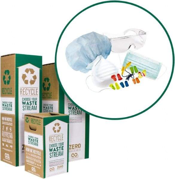 TerraCycle - 18 Gal Green & White Rectangle Recycling Container - Cardboard with Plastic Liner, Recycle Symbol, Safety Equipment and Protective Gear Graphic, 40" High x 11" Long x 11" Wide, Lid Included - Exact Tool & Supply