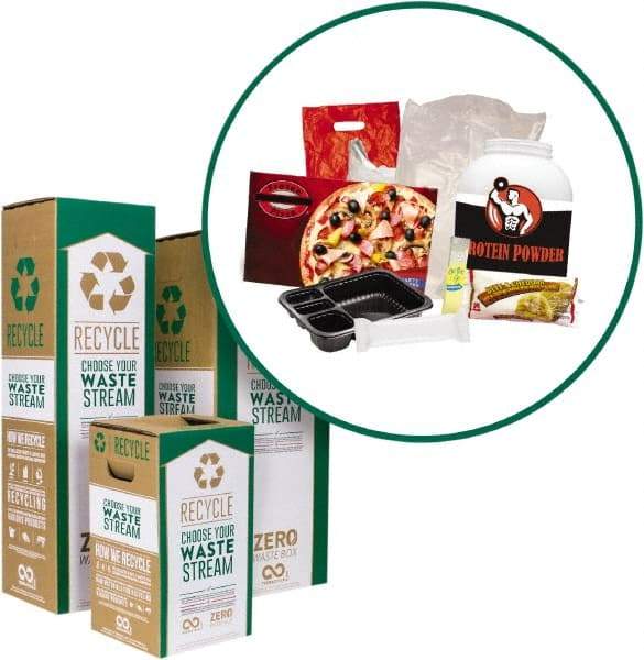 TerraCycle - 18 Gal Green & White Rectangle Recycling Container - Cardboard with Plastic Liner, Recycle Symbol, Plastic Packaging Graphic, 40" High x 11" Long x 11" Wide, Lid Included - Exact Tool & Supply