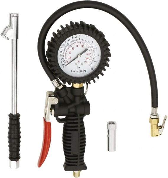 Milton - 2 to 175 psi Dial Easy-Clip Tire Pressure Gauge - 16' Hose Length, 2 psi Resolution - Exact Tool & Supply