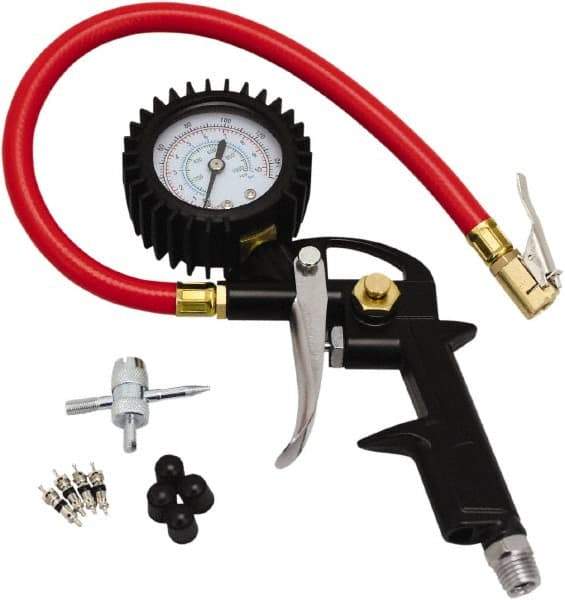 Milton - 0 to 150 psi Dial Easy-Clip Tire Pressure Gauge - 13' Hose Length, 2 psi Resolution - Exact Tool & Supply