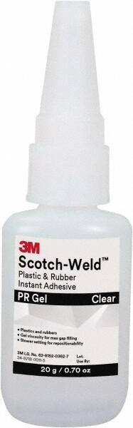 3M - 0.71 oz Tube Clear Instant Adhesive - Series Part Number PR Gel, 30 to 60 sec Working Time, 24 hr Full Cure Time - Exact Tool & Supply