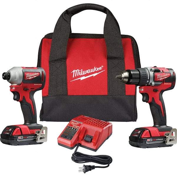Milwaukee Tool - 18 Volt Cordless Tool Combination Kit - Includes Brushless Compact Drill/Driver & Brushless 1/4" Impact Driver, Lithium-Ion Battery Included - Exact Tool & Supply