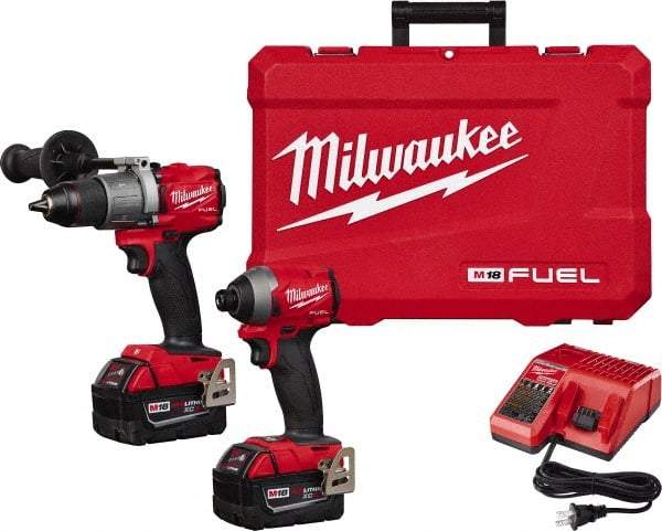 Milwaukee Tool - 18 Volt Cordless Tool Combination Kit - Includes 1/2" Brushless Hammer Drill/Driver & 1/4" Hex Impact Driver, Lithium-Ion Battery Included - Exact Tool & Supply