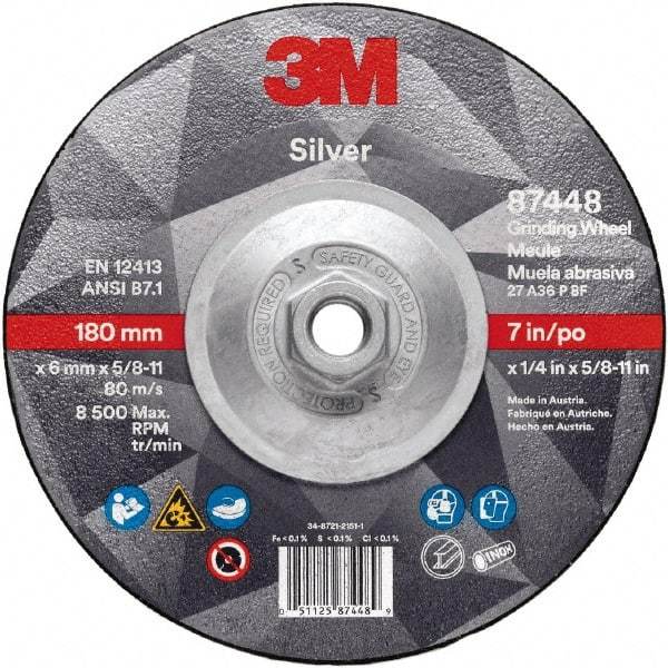 3M - Depressed-Center Wheels Wheel Diameter (Inch): 7 Wheel Thickness (Decimal Inch): 0.2500 - Exact Tool & Supply