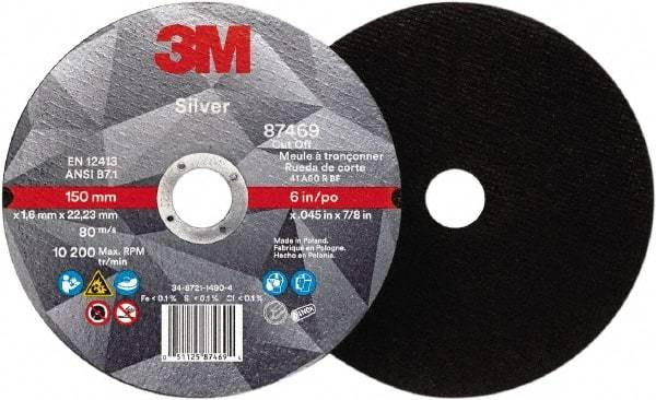 3M - 6" Ceramic Cutoff Wheel - 0.045" Thick, 7/8" Arbor, Use with Angle Grinders - Exact Tool & Supply