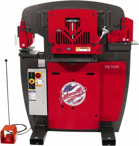 Edwards Manufacturing - 10" Throat Depth, 75 Ton Punch Pressure, 1-1/16" in 7/8" Punch Capacity Ironworker - 7-1/2 hp, 3 Phase, 230 Volts, 50" Wide x 60-1/4" High x 45" Deep - Exact Tool & Supply