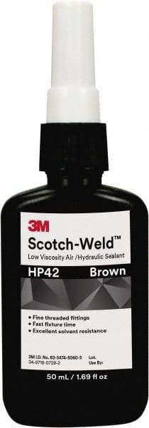 3M - 50 mL Bottle Brown Threaded Pipe Sealant - Dimethacrylate, 300°F Max Working Temp, For Seal Hydraulic & Pneumatic Pipes & Fittings - Exact Tool & Supply