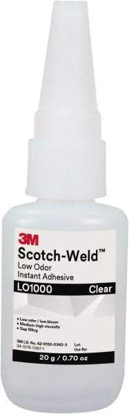 3M - 0.71 oz Bottle Clear Instant Adhesive - Series Part Number LO1000, 20 to 70 sec Working Time, 24 hr Full Cure Time - Exact Tool & Supply