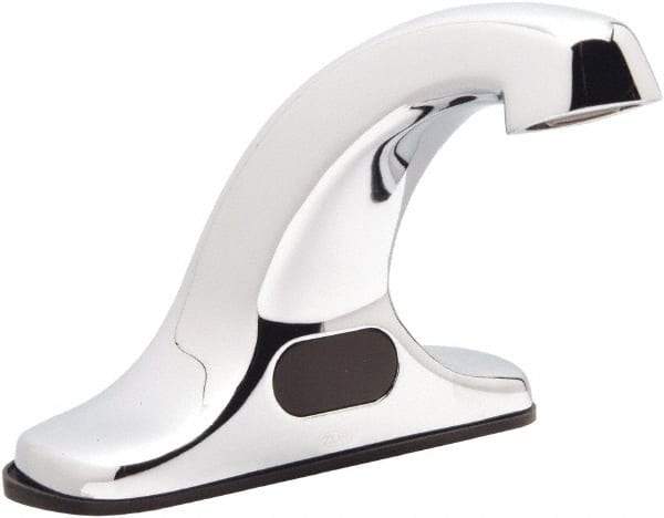 Zurn - Chrome Plated Electronic Internal Temperature Control Mixer Sensor Faucet - Powered by 4 AA Batteries, Standard Spout, Single Hole Mounting Centers - Exact Tool & Supply