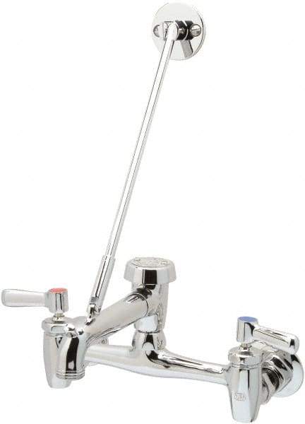 Zurn - Vacuum Breaker Spout With Pail Hook And Wall Brace, Two Handle, Chrome Plated Wall Mount, Industrial Service Sink Faucet - Lever Handle - Exact Tool & Supply