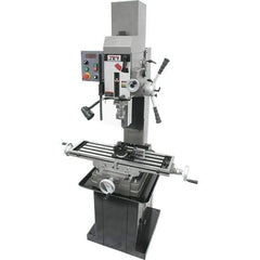 Jet - 3 Phase, 19-11/16" Swing, Geared Head Mill Drill Combination - 32-1/4" Table Length x 9-1/2" Table Width, 20-1/2" Longitudinal Travel, 8-1/4" Cross Travel, Variable Spindle Speeds, 1.5 hp, 230 Volts - Exact Tool & Supply