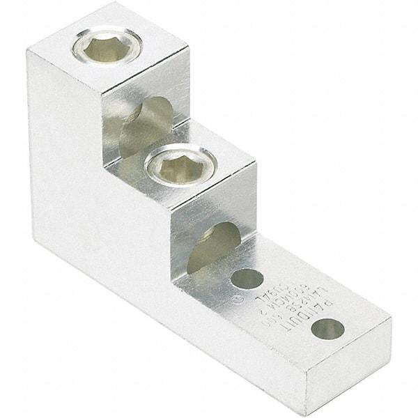 Panduit - 2 AWG Noninsulated Lug Connection Square Ring Terminal - 3/8" Stud, 4.91" OAL x 1-1/2" Wide, Tin Plated Aluminum Contact - Exact Tool & Supply