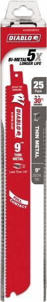 Freud - 9" Long x 1" Thick, Bi-Metal Reciprocating Saw Blade - Straight Profile, 20 to 24 TPI, Toothed Edge, Tang Shank - Exact Tool & Supply