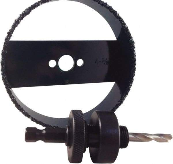 Disston - 3 Piece, 5-3/8" Max Saw Diam, Electrician's Hole Saw Kit - Carbide-Tipped, Continuous Edge, Pilot Drill Model No. E0103107, Includes 1 Hole Saw - Exact Tool & Supply