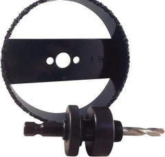 Disston - 3 Piece, 6-3/8" Max Saw Diam, Electrician's Hole Saw Kit - Carbide-Tipped, Continuous Edge, Pilot Drill Model No. E0103107, Includes 1 Hole Saw - Exact Tool & Supply