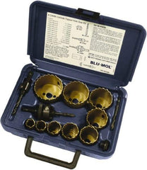 Disston - 9 Piece, 3/4" to 2-1/2" Saw Diam, Hole Saw Kit - Carbide-Tipped, Toothed Edge, Pilot Drill Model No. E0103107, Includes 9 Hole Saws - Exact Tool & Supply