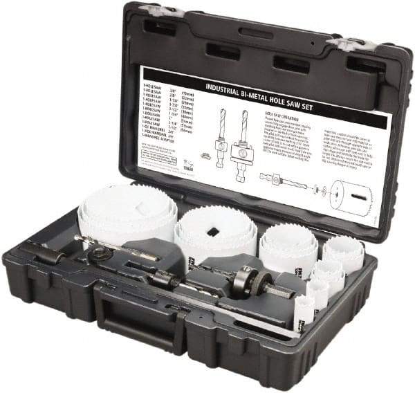 Disston - 20 Piece, 3/4" to 4-1/2" Saw Diam, Industrial Hole Saw Kit - Bi-Metal, Toothed Edge, Pilot Drill Model No. E0102457, Includes 15 Hole Saws - Exact Tool & Supply