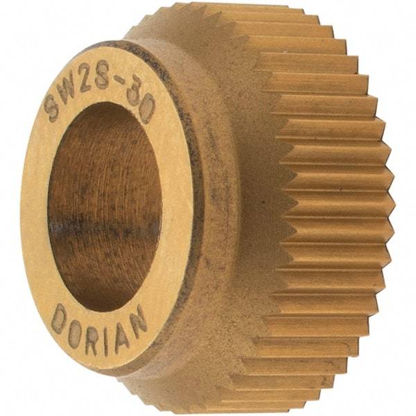 Dorian Tool - 1/2" Diam, 90° Tooth Angle, 30 TPI, Standard (Shape), Cut Type High Speed Steel Straight Knurl Wheel - 5/32" Face Width, 1/4" Hole, Circular Pitch, TiN Finish, Series SW2 - Exact Tool & Supply