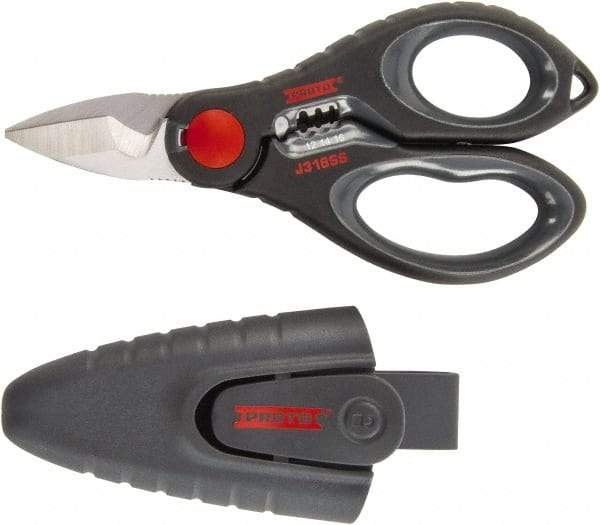 Proto - 2-3/4" LOC, 6-7/64" OAL Stainless Steel Straight Electrician's Scissors - Ambidextrous, Plastic Straight Handle, For Electrical - Exact Tool & Supply