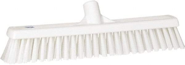 Vikan - 16" Fine Particle Synthetic Push Broom - 2" Bristle Length, Plastic Block, European Threaded Handle Connection - Exact Tool & Supply