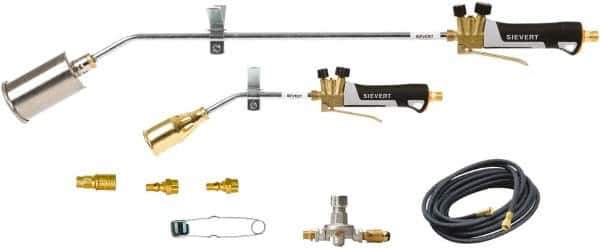 Sievert - 8 Piece Torch Kit - Includes 32 Inch 375k BTU Torch, 18 Inch 300k BTU Torch, 27-60 PSI Adjustable Regulator, 25 Ft. Hose, 2 Male Quick Disconnects, Female Quick Disconnect, Flint Striker - Exact Tool & Supply