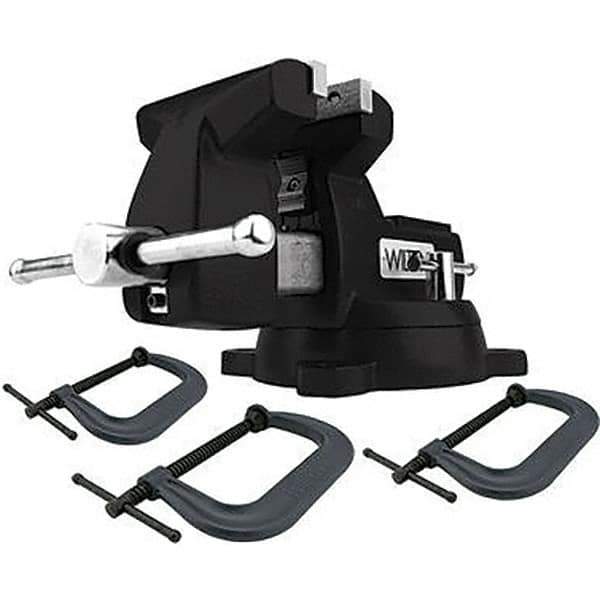 Wilton - 6" Jaw Width x 5-3/4" Jaw Opening Capacity, 4-1/8" Throat Depth, Bench & Pipe Combination Vise - 1/4 to 3-1/2" Pipe Capacity, Swivel Base, Bolt Down Attachment, Cast Iron - Exact Tool & Supply