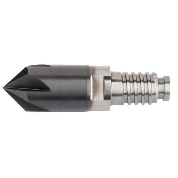 Kennametal - 12mm Diam, 3mm LOC, 5mm Chamfer Width, 5 Flute 60° Corner Chamfer - Solid Carbide, AlTiN Finish, Duo-Lock 12 Connection, Spiral Flute, 0° Helix - Exact Tool & Supply