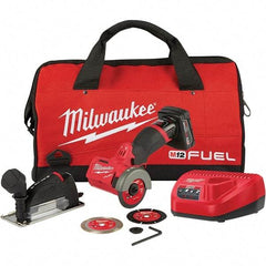 Milwaukee Tool - 3" Wheel Diam, 20,000 RPM, Cordless Cutoff & Cutoff-Grinder Tool - Trigger Handle, 12 Volt, Battery Included - Exact Tool & Supply