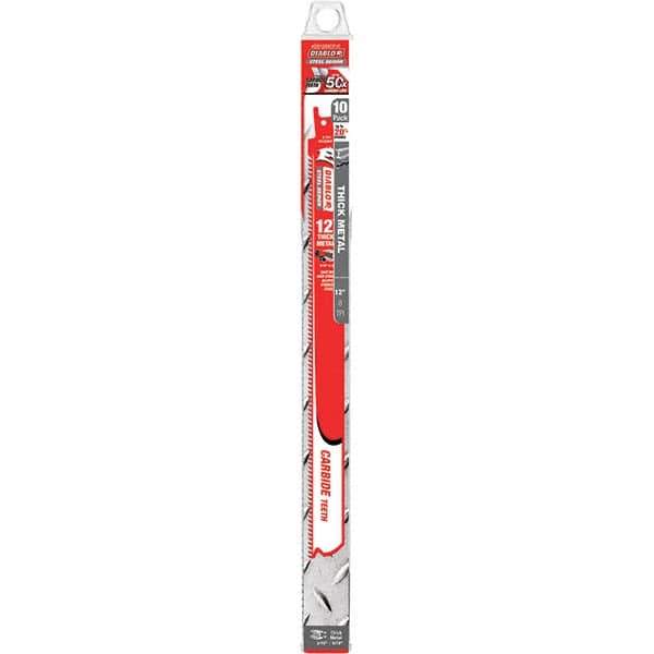 Freud - 12" Long x 1" Thick, Carbide Reciprocating Saw Blade - Straight Profile, 8 TPI, Toothed Edge, Tang Shank - Exact Tool & Supply