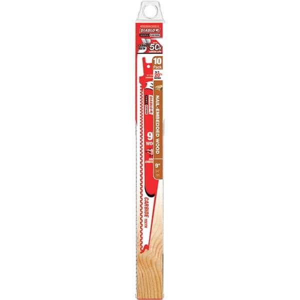 Freud - 9" Long x 1" Thick, Carbide Reciprocating Saw Blade - Tapered Profile, 6 Carbide TPI, Toothed Edge, Tang Shank - Exact Tool & Supply