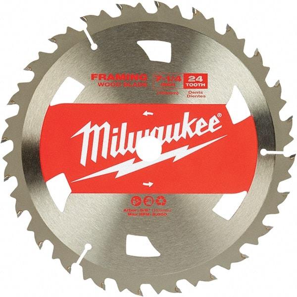 Milwaukee Tool - 7-1/4" Diam, 5/8" Arbor Hole Diam, 24 Tooth Wet & Dry Cut Saw Blade - Tungsten Carbide-Tipped, Framing Action, Standard Round Arbor - Exact Tool & Supply