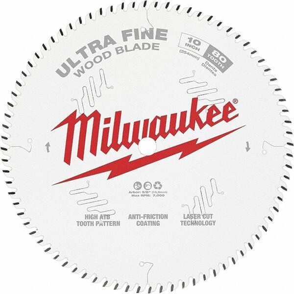 Milwaukee Tool - 10" Diam, 5/8" Arbor Hole Diam, 80 Tooth Wet & Dry Cut Saw Blade - Tungsten Carbide-Tipped, Fine Finish Action, Standard Round Arbor - Exact Tool & Supply