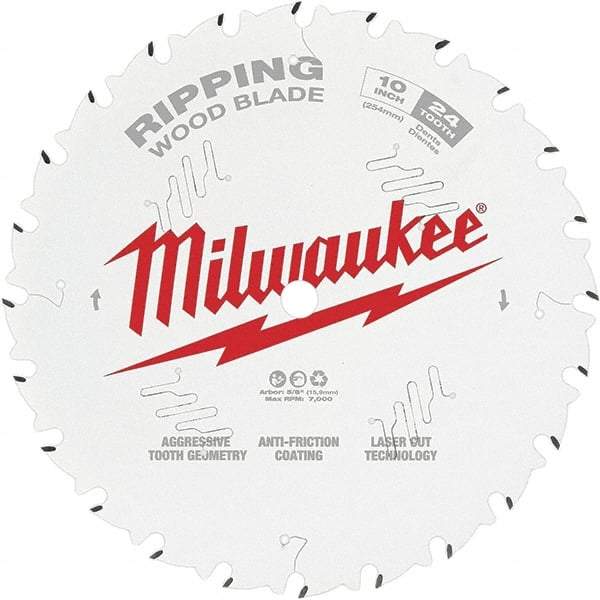 Milwaukee Tool - 10" Diam, 5/8" Arbor Hole Diam, 24 Tooth Wet & Dry Cut Saw Blade - Tungsten Carbide-Tipped, Ripping Action, Standard Round Arbor - Exact Tool & Supply