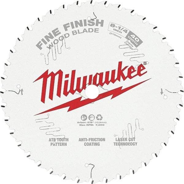 Milwaukee Tool - 8-1/4" Diam, 5/8" Arbor Hole Diam, 40 Tooth Wet & Dry Cut Saw Blade - Tungsten Carbide-Tipped, Fine Finish Action, Standard Round Arbor - Exact Tool & Supply
