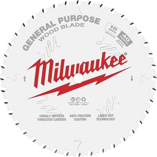 Milwaukee Tool - 10" Diam, 5/8" Arbor Hole Diam, 40 Tooth Wet & Dry Cut Saw Blade - Tungsten Carbide-Tipped, General Purpose Action, Standard Round Arbor - Exact Tool & Supply