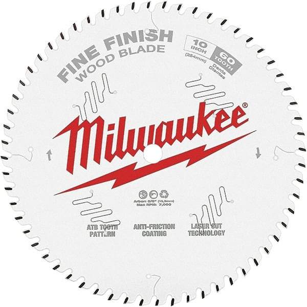 Milwaukee Tool - 10" Diam, 5/8" Arbor Hole Diam, 60 Tooth Wet & Dry Cut Saw Blade - Tungsten Carbide-Tipped, Fine Finish Action, Standard Round Arbor - Exact Tool & Supply