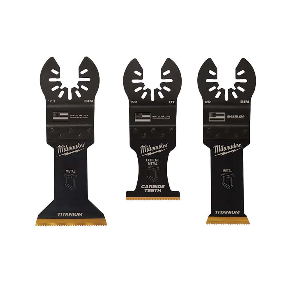 Milwaukee Tool - Rotary & Multi-Tool Accessories; Accessory Type: Multi-Material Blade ; For Use With: Multi-Tools ; Includes: 1-3/8" TITANIUM CARBIDE TEETH METAL BLADE, 1-3/4" TITANIUM BI-METAL METAL BLADE, 1-1/8" TITANIUM BI-METAL METAL BLADE ; Maximum - Exact Tool & Supply