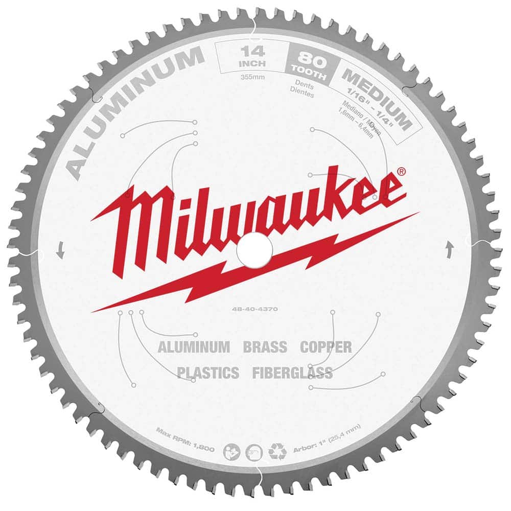 Milwaukee Tool - Wet & Dry-Cut Saw Blades; Blade Diameter (Inch): 14 ; Blade Material: Carbide-Tipped ; Arbor Style: Standard Round ; Arbor Hole Diameter (mm): 20.00 ; Application: Non-Ferrous Metal Cutting ; Number of Teeth: 80 - Exact Tool & Supply