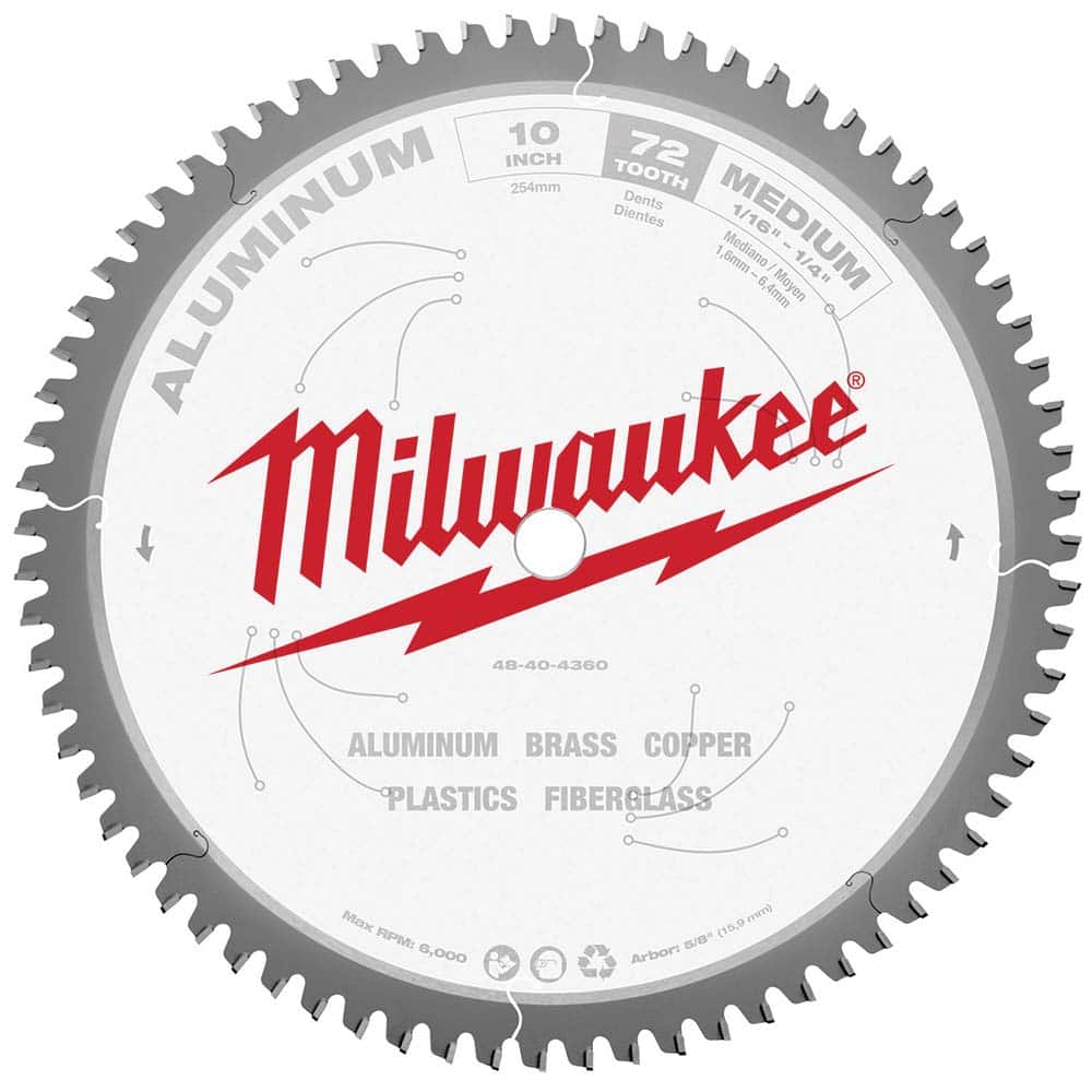 Milwaukee Tool - Wet & Dry-Cut Saw Blades; Blade Diameter (Inch): 10 ; Blade Material: Carbide-Tipped ; Arbor Style: Standard Round ; Arbor Hole Diameter (Inch): 5/8 ; Arbor Hole Diameter (Decimal Inch): 5/8 ; Application: Non-Ferrous Metal Cutting - Exact Tool & Supply