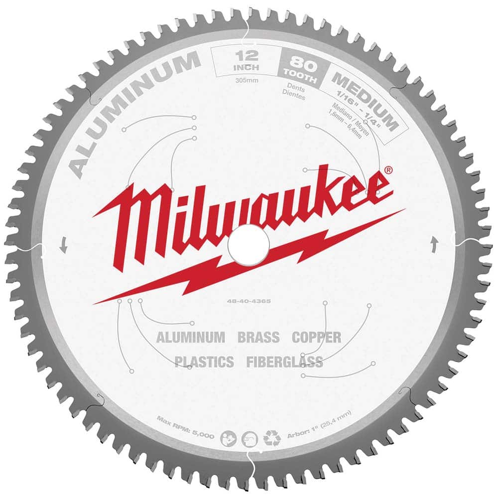 Milwaukee Tool - Wet & Dry-Cut Saw Blades; Blade Diameter (Inch): 12 ; Blade Material: Carbide-Tipped ; Arbor Style: Standard Round ; Arbor Hole Diameter (Inch): 1 ; Arbor Hole Diameter (Decimal Inch): 1 ; Application: Non-Ferrous Metal Cutting - Exact Tool & Supply
