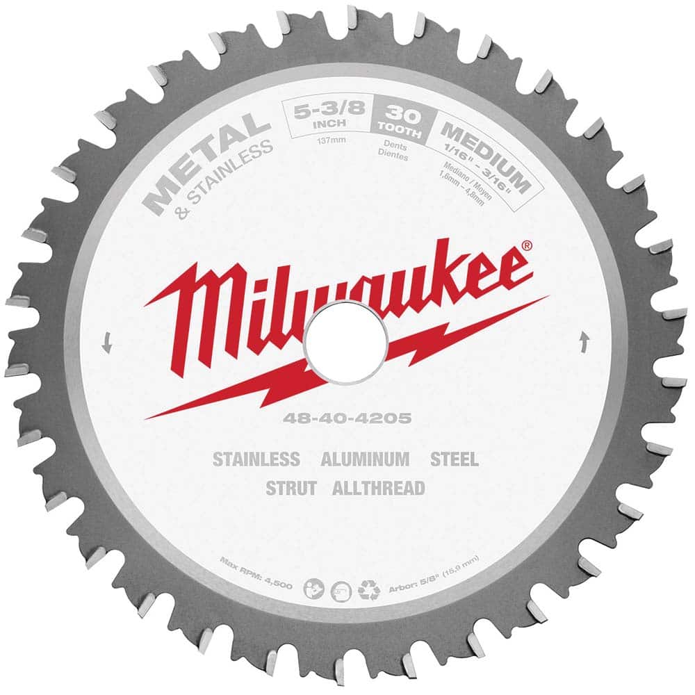 Milwaukee Tool - Wet & Dry-Cut Saw Blades; Blade Diameter (Inch): 5-3/8 ; Blade Material: Carbide-Tipped ; Arbor Style: Standard Round ; Arbor Hole Diameter (Inch): 5/8 ; Arbor Hole Diameter (Decimal Inch): 5/8 ; Application: Ferrous Metal Cutting - Exact Tool & Supply