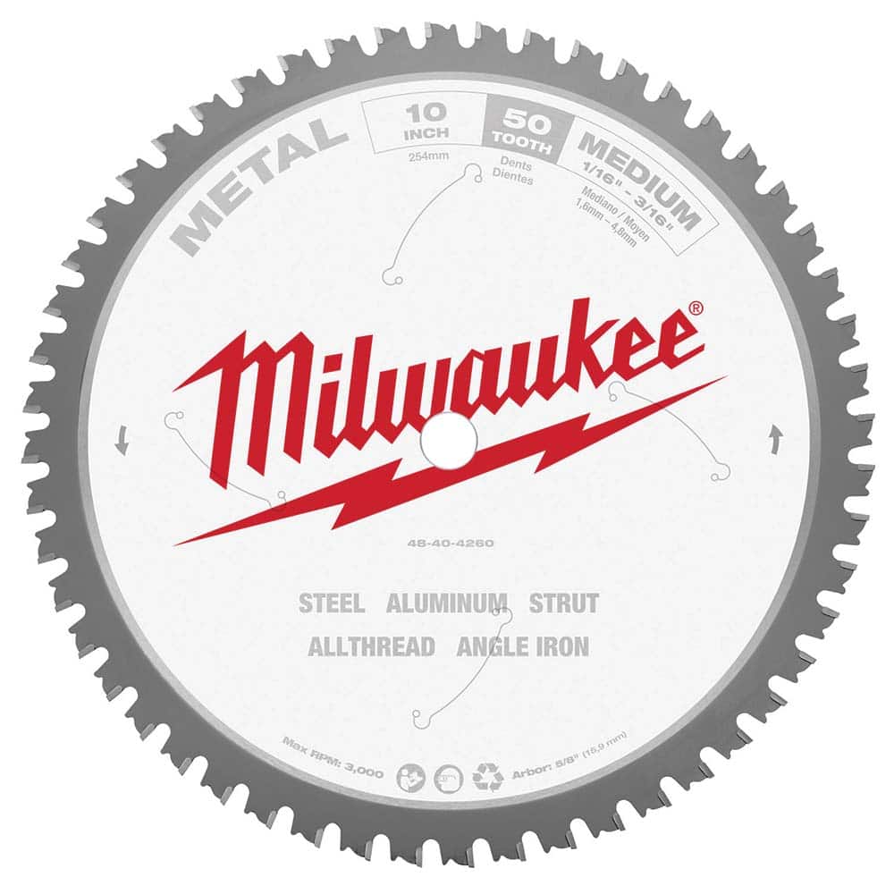 Milwaukee Tool - Wet & Dry-Cut Saw Blades; Blade Diameter (Inch): 10 ; Blade Material: Carbide-Tipped ; Arbor Style: Standard Round ; Arbor Hole Diameter (Inch): 1 ; Arbor Hole Diameter (Decimal Inch): 1 ; Application: Ferrous Metal Cutting - Exact Tool & Supply