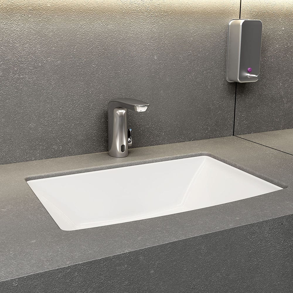 American Standard - Electronic & Sensor Faucets; Type: Sensor ; Style: Modern; Contemporary ; Type of Power: DC ; Spout Type: Low Arc ; Mounting Centers: Single Hole (Inch); Finish/Coating: Polished Chrome - Exact Tool & Supply