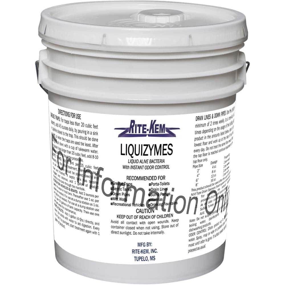 Rite-Kem - Drain Cleaners & Openers; Type: Enzyme Treatment ; Form: Liquid Concentrate ; Container Size: 5 Gallon Pail ; Scent: Fresh ; Container Type: 5 Gal. Pail ; Formula Type: Enzymes - Exact Tool & Supply